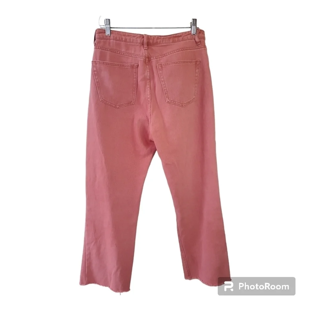 Adika Womens High Rise Wide Leg Distressed Jeans. Salmon. Size L